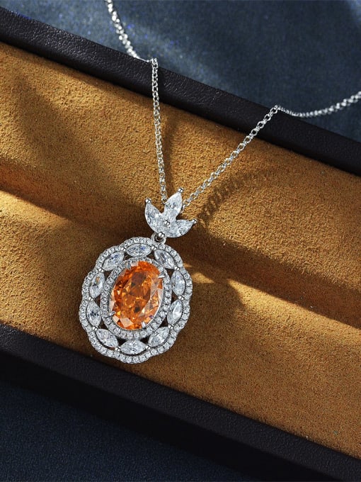 Color changing orange [P1952] 925 Sterling Silver High Carbon Diamond Geometric Luxury Necklace